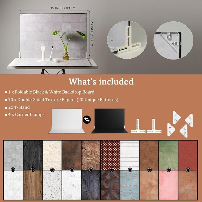 23 x 35 in Product Photography Backdrops, 10 Sheets, 20 Patterns | Double-Sided - Image 2