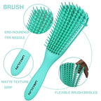 Detangling Brush Set: Ergonomic Edge & Back Brush, Rat Tail Comb, Alligator Clips for 3a to 4c Textured, Kinky, Wavy, Coily, Wet, Dry, Oily, Thick or Long Hair (Green)