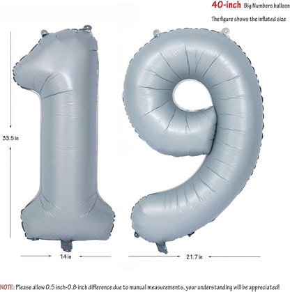 40 In Matte gray Number Balloon Helium Foil Mylar Birthday Balloon Digit 19 | - Image 2