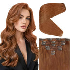 Ve Sunny Clip in Extensions Real Human Hair Ginger Copper Hair Extensions Full Head Clip in Hair Extensions Human Hair Natural Straight 7pcs 20 inch 120g