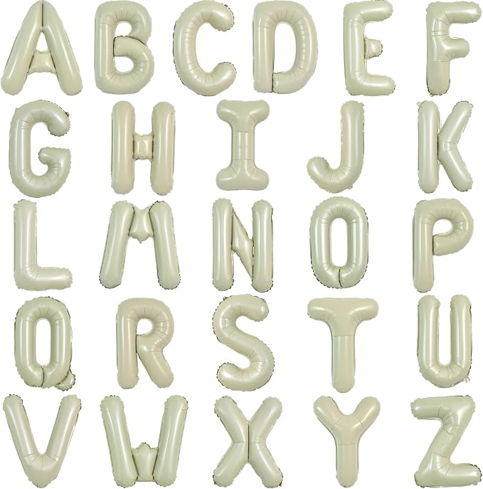 TONIFUL Cream Green Letter Balloons 2 Set 16Inch A-Z Custom Alphabet Banner | by TONIFUL