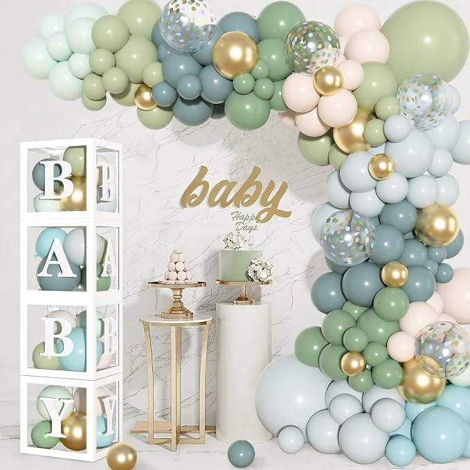 153Pcs Dusty Blue Sage Green Balloons Arch Kit Baby Shower Decorations | Fog - Image 5