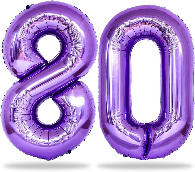 80th Birthday Balloons Purple for Women, 40 Inch Giant Purple Mylar Foil Number by Lingqiang