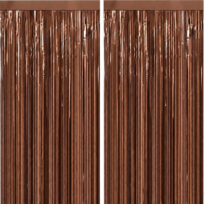 2PCS Coffee Foil Fringe Backdrop Curtains, Fringe Backdrop by GCBPartyDecorations