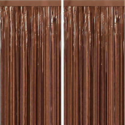 2PCS Coffee Foil Fringe Backdrop Curtains, Fringe Backdrop by GCBPartyDecorations