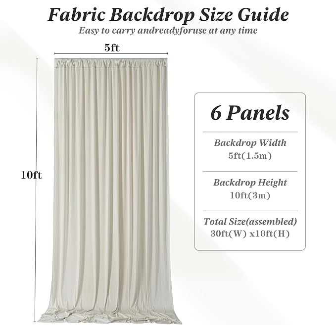 30 ft x 10 ft Wrinkle Free Beige Backdrop Curtain - Image 7