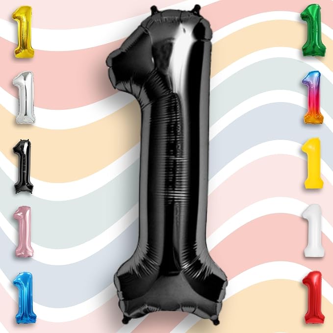 Black Number Balloon 1 Mylar Foil Balloons 16 inch Small - Image 2