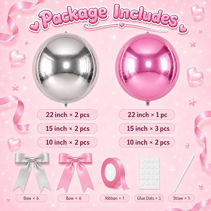 Pink and Silver Round Foil Balloons - Image 2