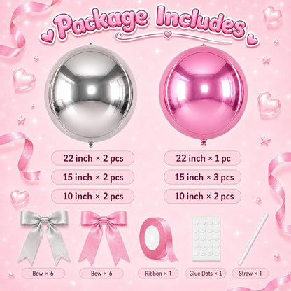 Pink and Silver Round Foil Balloons - Image 2