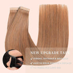 Tape in Hair Extensions Real Human Hair 24 Inch Light Brown Double Sided Tape for Skin Weft Hair Extension Invisible Tape in Hair Extensions Straight Remy Human Hair for Women 20pcs (30#,24 Inch)