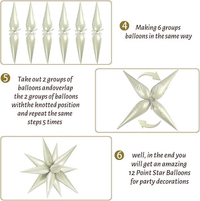 60 PCS Cream Star Balloons, 12 Point Spike Explosion Star Foil Balloons - Image 4