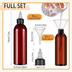 Barydat 6 Pcs 8 oz Squeeze Bottle Twist Top Applicator Bottles Empty Hair Oil Bottle with Funnels Refillable Amber Plastic Bottles for Liquid Hair Oil Shampoo Lotion