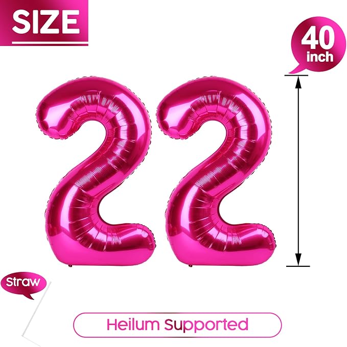 22 Balloon - Hot Pink Birthday Number Balloons, 40 Inch Party Decorations | Hot - Image 5