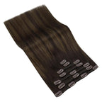 Ve Sunny Clip in Hair Extensions Dark Brown Balayage Medium Brown Remy Hair Extensions Real Human Hair for Women Thickness 16inch 100g 7pcs