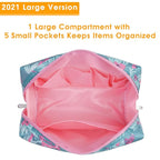 Narwey Cute Makeup Bag Travel Cosmetic Bag Organizer Toiletry Bag Make Up Bags with Compartments for Women Girls (Large, Flamingo)