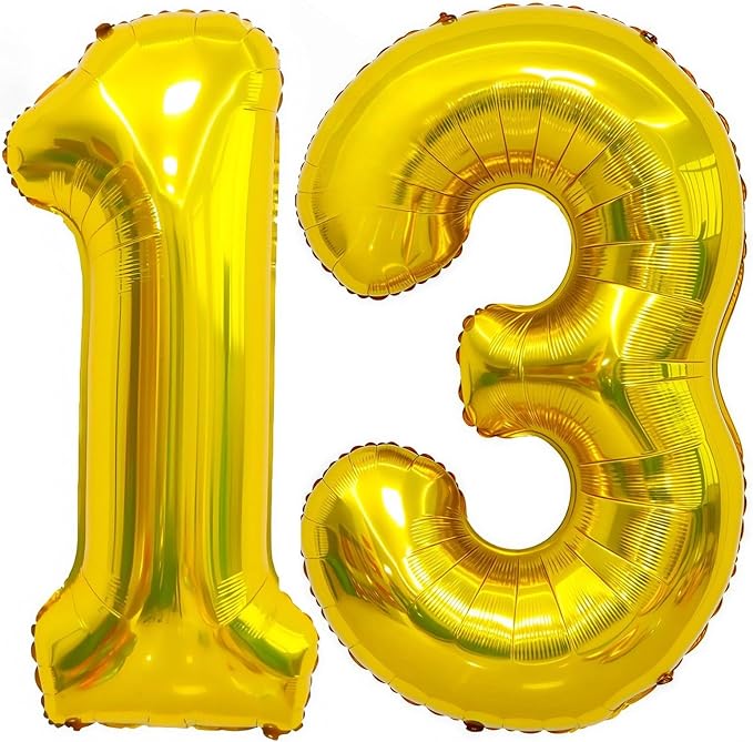 Gold 13 Balloon Number, 40 Inch Number 13 Balloon Large Gold Foil Mylar Helium by BBPOOL