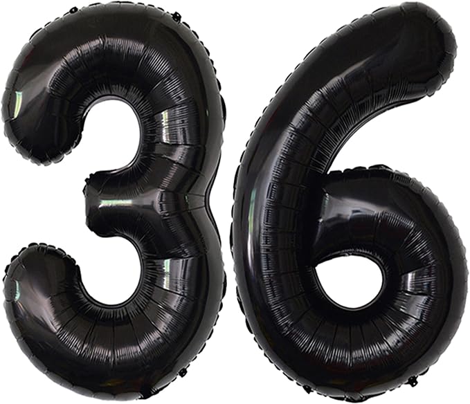36 Balloon Numbers Black Happy 36th Birthday Balloons Decoraions by COLORFULELVES
