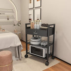 Salon Beauty Cabinet Cart Trolley 2-Layer Rolling Storage Drawer Organizer Wheels Lockable Tool Salon Station Barber Stylist Equipment Makeup Spa Cart (Black-3 Layer)