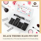 Bobby Pins Set Black – Styling Kit for Women & Girls with Bobby Pins, Spiral Pin & Snap Clips, Great for Updos, Buns, Bridal Looks & Events