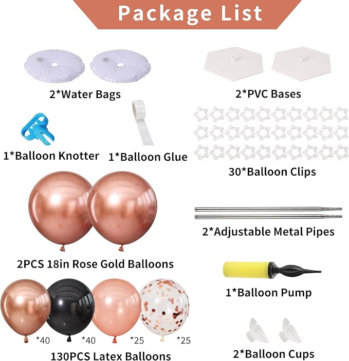 Rose Gold and Black Balloon Column Stand Kit Set of 2 - Image 3