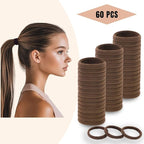 60 Pcs 2 Inch Brown No Damage Hair Ties for Women Thick Hair, Large Soft Seamless Nylon Fabric Elastic Hair Ties Ponytail Hair Holders Hair Elastics Hair Band for Women