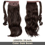CJL HAIR 18" Long Ponytail Hair Extension Wrap Around Pony Tail Clip in Curly Wavy Synthetic Fake Hairpiece for Women Dark Brown