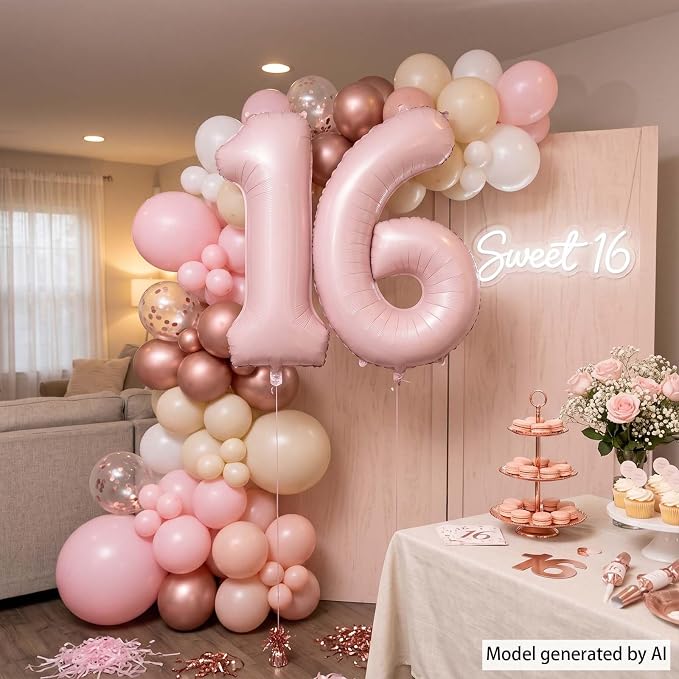 Blush Pink Number 16 Balloon 40 Inch, Foil Digits Theme Party Supplies | Matte - Image 3