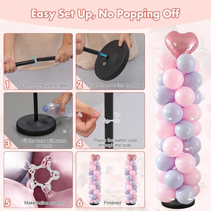 Balloon Stand - Set of 2, 56 Inch Height Adjustable Splicing Metal Pole Balloon - Image 6