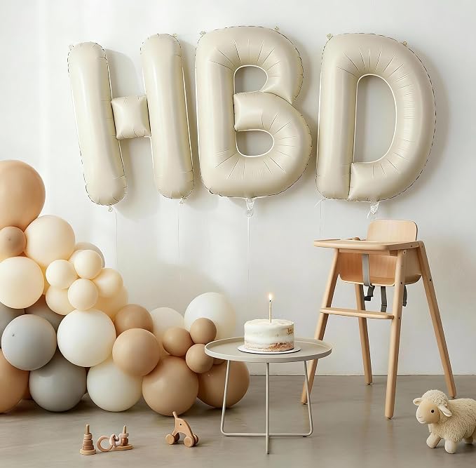40 Inch Cream HBD Balloons for Boho Birthday Party Decorations, Giant Beige HBD - Image 9