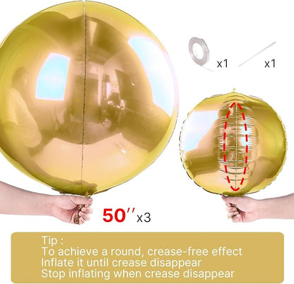 PartyWoo Metallic Gold Large Round Giant 4D Foil Balloons 3pcs 50 Inch | 50 Inch - Image 4