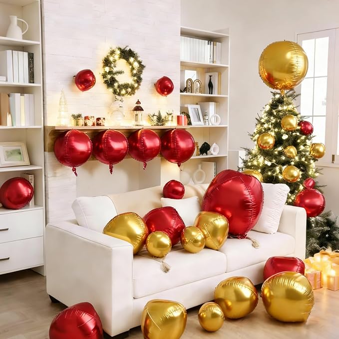 Red and Gold Round Balloons Foil, Metallic Gold Red Balloons - Image 4