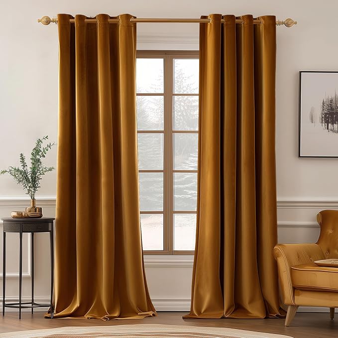MIULEE Velvet Curtains Golden Brown 52 x 90 Inch Length Set of 2 | Grommet by MIULEE
