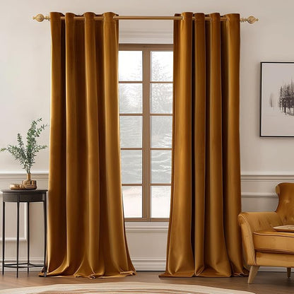 MIULEE Velvet Curtains Golden Brown 52 x 96 Inch Length Set of 2 | Grommet by MIULEE