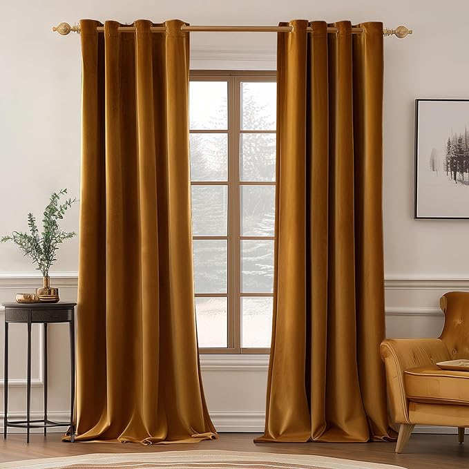 MIULEE Velvet Curtains Golden Brown 52 x 108 Inch Length Set of 2 | Extra Long by MIULEE