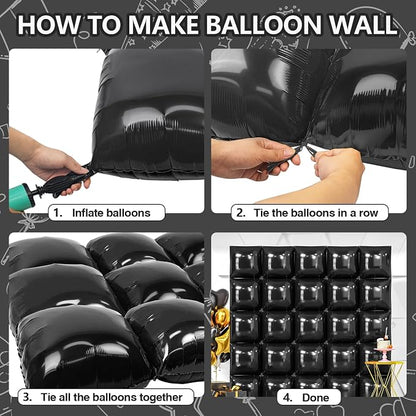 NISOCY 25PCS Metallic Black Square Foil Balloons Wall Backdrop | Double Sided - Image 4