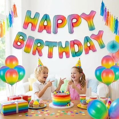 Rainbow Happy Birthday Banner Foil Letter Balloon, 14 Inch 3D Colorful - Image 6