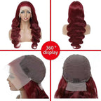 99J Burgundy Wig Human Hair 13x4 Body Wave Lace Front Wigs Human Hair 180 Density Pre Plucked Glueless Wine Red Colored Lace Front Wig for Women 24inch