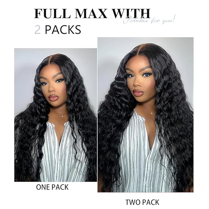 Deep Wave Clip in Hair Extensions Real Human Hair 2 Pack 240g Seamless Clip in Hair Extensions for Women Full Max with 16Pcs PU Thin Weft 22inch Natural Black