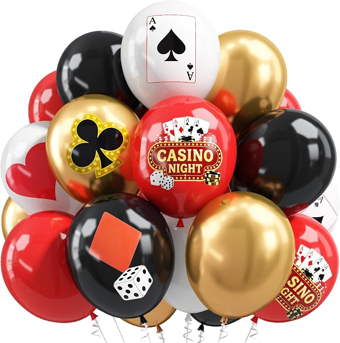HILAVO Casino Balloons 12 Inch Dice Poker Casino Theme Balloons Red Black Gold by HILAVO