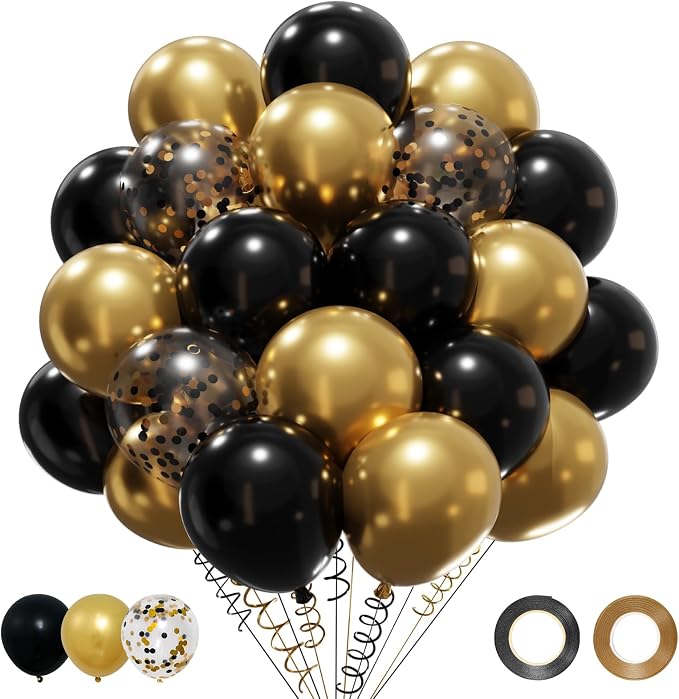 Patimate Black Gold Confetti Balloons Set by PatimateDirect