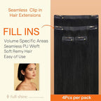 Full Shine Seamless Clip in Hair Extensions, 12Inch Thinning Hair Extensions Fill Ins, Black Clip in Hair Extensions Remy Human Hair for Women, Add Thickness Color1 4PCS 55g