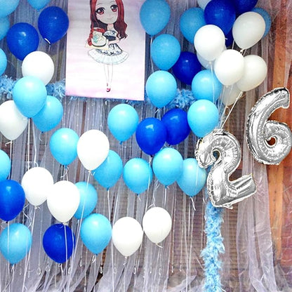 62pcs Blue Silver White Confetti Balloons Kit, 12 Inch White Royal Blue - Image 6