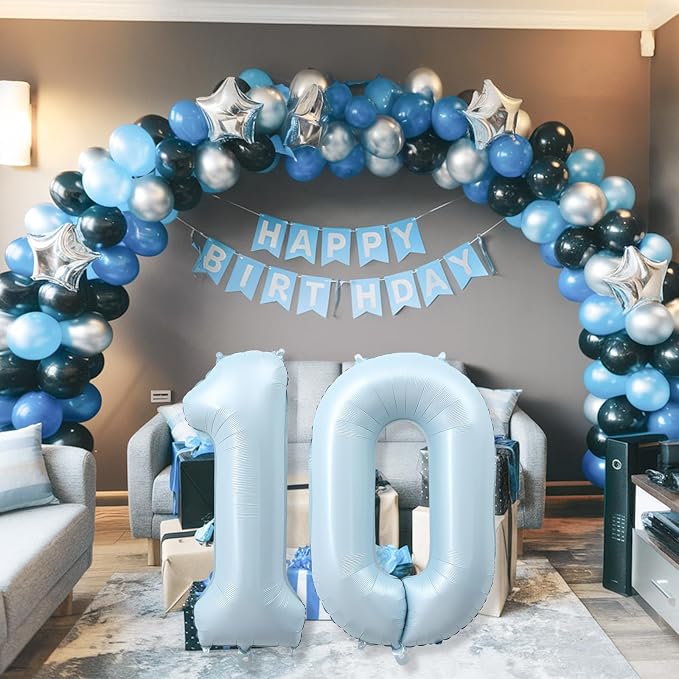 40 Inch 10 Balloon Number, Large Pastel Matte Baby Blue Foil Number 10 Balloons - Image 5