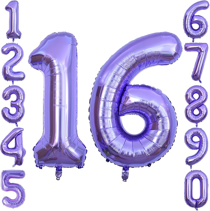 Purple Number 16 Balloon 40 Inch, Large Metallic Lavender Mylar Foil 16 Balloons by Unknown