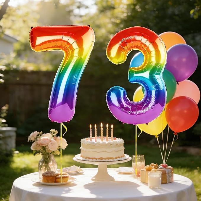 40 Inch Number 73 Balloons for 73rd Birthday Party Decorations, 0-100 Rainbow - Image 3