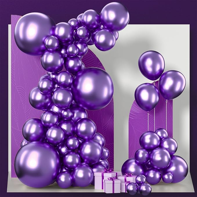 PartyWoo Metallic Purple Balloons 85pcs Chrome Purple Color 18 12 10 5 Inch | by PartyWoo