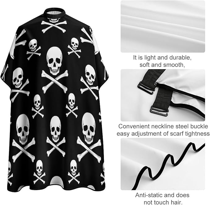 Adjustable Barber Styling Cape, Skull and Crossbones Haircut Apron Hairdressing Gown Cover for Hairdressers