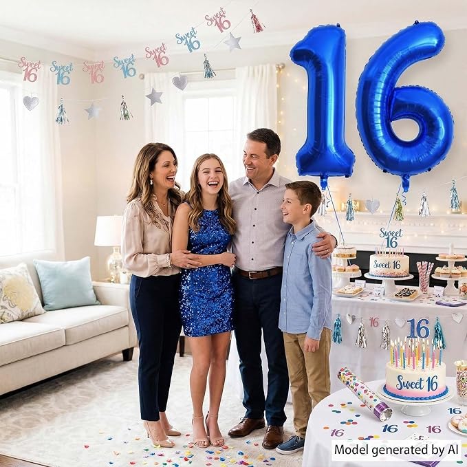 Navy Blue Number 16 Balloon 40 Inch, Shiny Foil Sweet 16 Party Supplies | Deep - Image 2