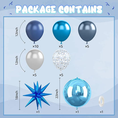 Blue and Silver Balloons, 12 Inch Navy Blue Metallic Silver Confetti Balloon - Image 2