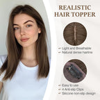 Rich Choices Hair Toppers for Women Real Human Hair 100% Human Remy Toppers NO Bangs for Women with Thinning on Top Clip in Hairpiece 4"x4.7"Lace Base 8 Inch #2R Chocolate Brown